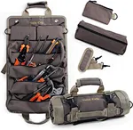 Tool bag has 3 fixed large compartments, 3 detachable bags with D-rings and 1 large compartment, you can effectively organize tools such as screwdrivers,vises and pliers .
